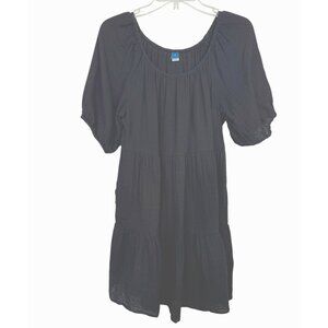 Old Navy Womens Black Tiered Cotton Mini Dress  Size M Goth Witchy Cottagecore